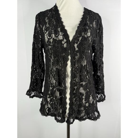 Benancy Lace Cardigan Sz L Black Whimsigoth Witchy Fairy Grunge Gothic Sheer Y2K - Picture 1 of 9